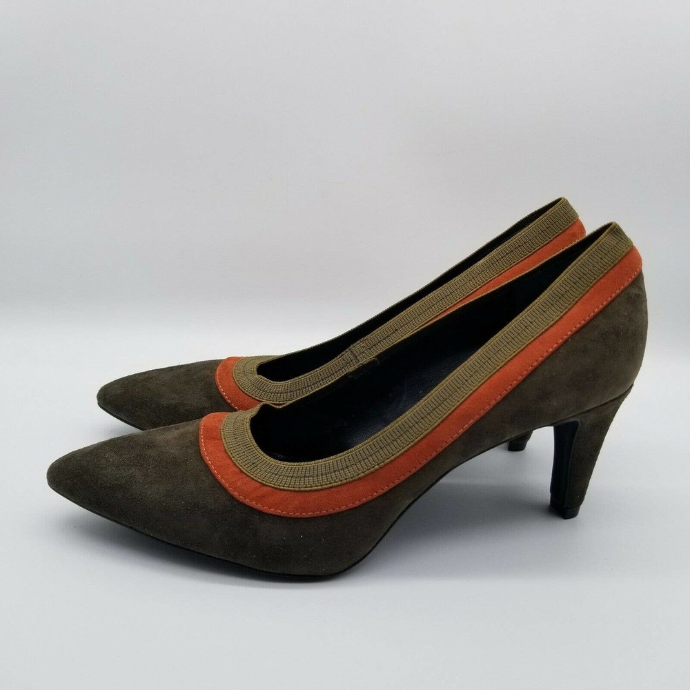 Lori Goldstein Collection 7.5 M Green Orange Suede Pumps Yeats Shoes Heel